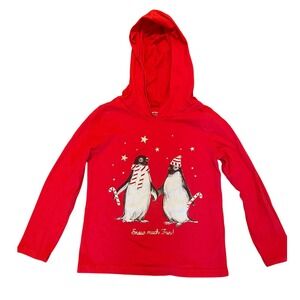 Carter's Kid Red‎ Penguin Christmas Holiday Hoodie Long Sleeve Shirt Girls 7